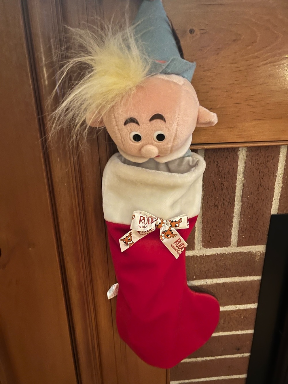 Rudolph Hermie plush head Christmas stocking